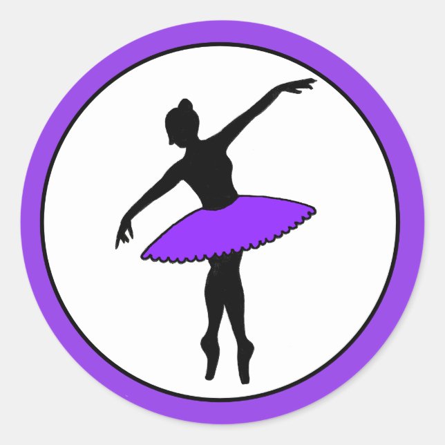 Pegatina Redonda Ballerina Neon Ballet bailarina Silhouette Purple (Anverso)