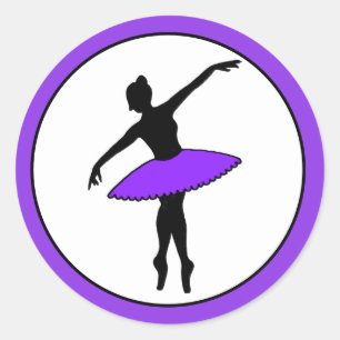 Pegatina Redonda Ballerina Neon Ballet bailarina Silhouette Purple