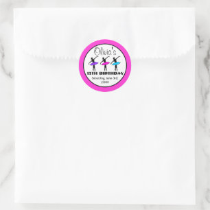 Pegatina Redonda Ballerina Neon Ballet bailarinas Fiesta de cumplea