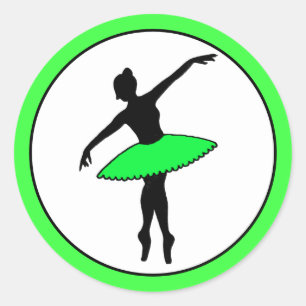 Pegatina Redonda Ballerina Neon Ballet Dancer Silhouette Green