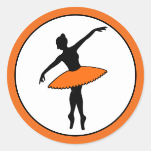 Pegatina Redonda Ballerina Neon Ballet Dancer Silhouette Naranja