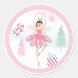 Pegatina Redonda Ballerina Nutcracker Chica Rosa Cumpleaños Cupcake