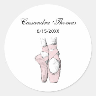 Pegatina Redonda Ballerina pies en Pointe #1 Lt Pink