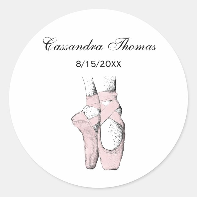 Pegatina Redonda Ballerina pies en Pointe #1 Lt Pink (Anverso)