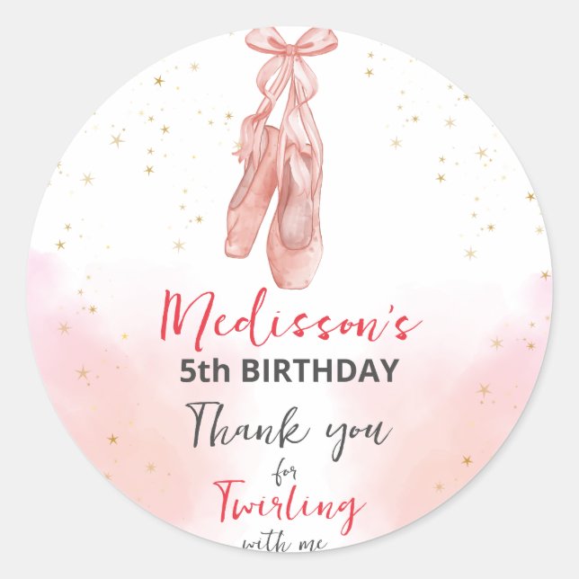 Pegatina Redonda Ballerina Pink Ballet Slippers (Anverso)