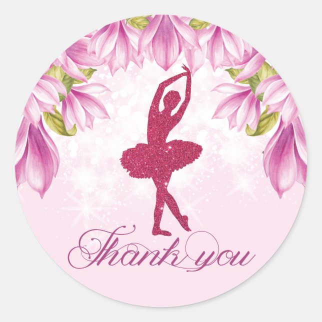 Pegatina Redonda Ballerina Pink Birthday Gracias (Anverso)