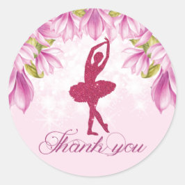 Pegatina Redonda Ballerina Pink Birthday Gracias