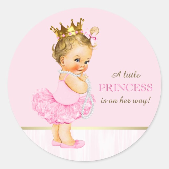 Pegatina Redonda Ballerina Princess Tutu Pearls Baby Shower (Anverso)