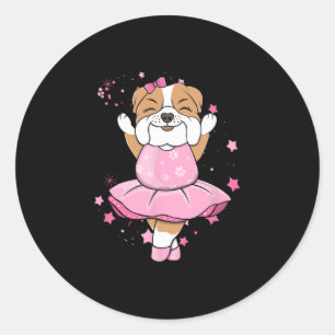 Pegatina Redonda Ballerina Rosa Bulldog Inglés Canción De Perro En 