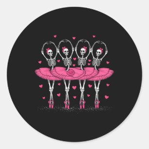 Pegatina Redonda Ballerina Skeleton Dance Divertido ballet Hallowee