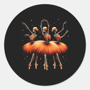 Pegatina Redonda Ballerina Skeleton Dance Funny Ballet Halloween 1