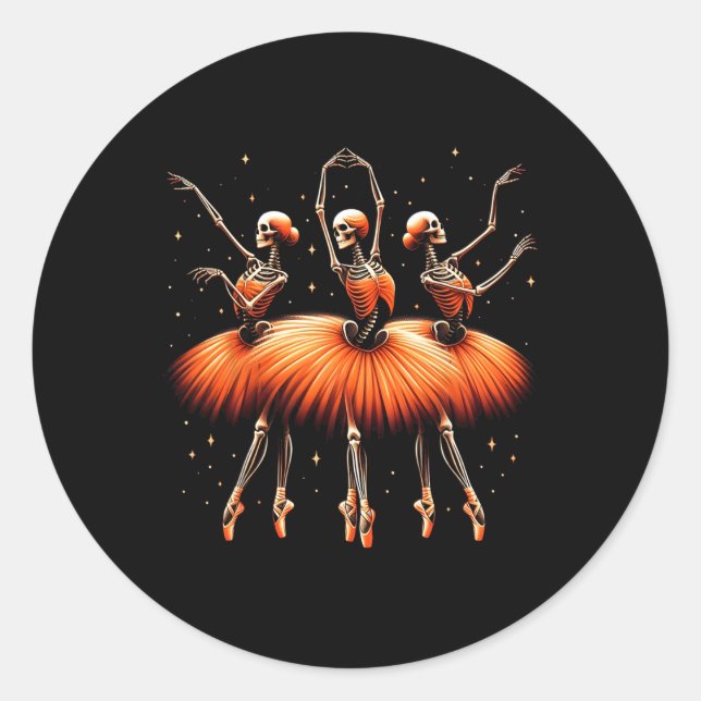 Pegatina Redonda Ballerina Skeleton Dance Funny Ballet Halloween 1 (Anverso)