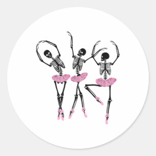 Pegatina Redonda Ballerina Skeletons Dancing Halloween Ballerina Sk