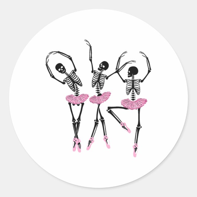 Pegatina Redonda Ballerina Skeletons Dancing Halloween Ballerina Sk (Anverso)