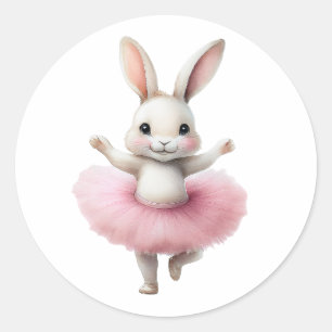 Pegatina Redonda Ballet bailarín de conejo blanco