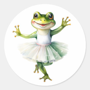 Pegatina Redonda Ballet bailarín de rana fina.