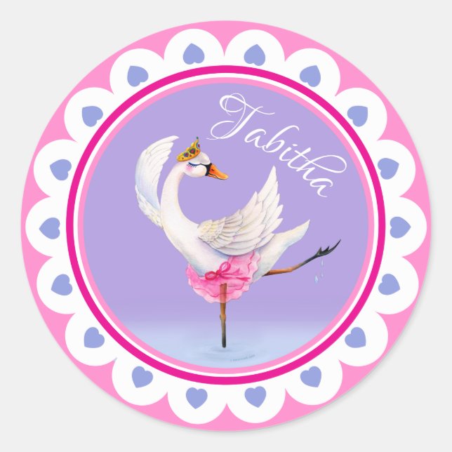 Pegatina Redonda Ballet bailarín sensacional swan morado personaliz (Anverso)