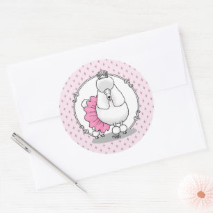 Pegatina Redonda Ballet Cute Ballerina Princess Poodle Dog (blanco)