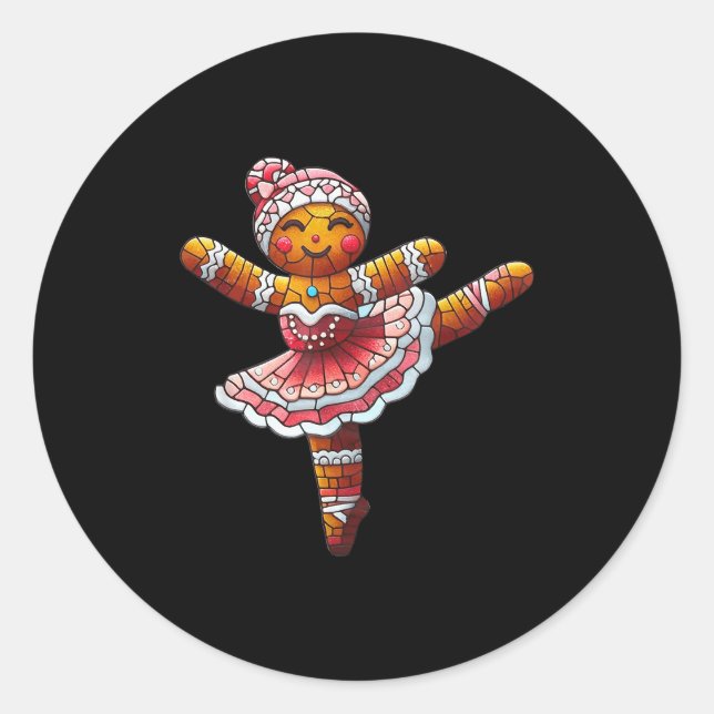 Pegatina Redonda Ballet Dancer Gingerbread Christmas Dance Teacher  (Anverso)