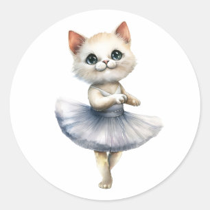 Pegatina Redonda Ballet de baile de gatito blanco