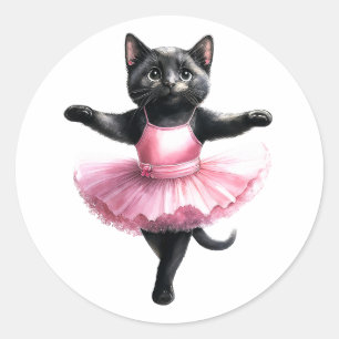 Pegatina Redonda Ballet de baile de gatito negro lindo