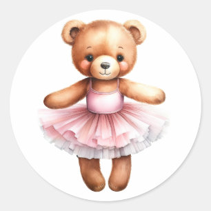 Pegatina Redonda Ballet de baile de oso de peluche