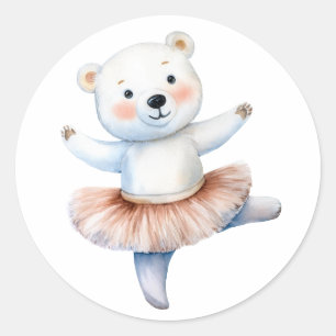 Pegatina Redonda Ballet de baile de oso polar lindo