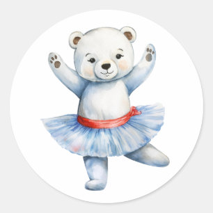 Pegatina Redonda Ballet de baile de oso polar lindo