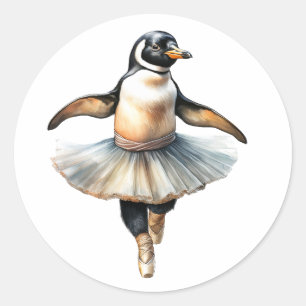 Pegatina Redonda Ballet de baile de pingüino lindo