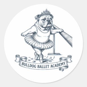 Pegatina Redonda Ballet de Bulldog Inglés Bailarina de Perro Divert