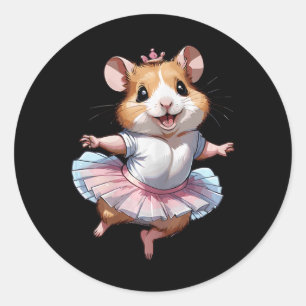 Pegatina Redonda Ballet De Hamster Y Ballerin, Único Y Moderno