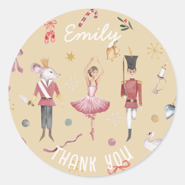 Pegatina Redonda Ballet Nutcracker Ballerina Cumpleaños Gracias (Anverso)