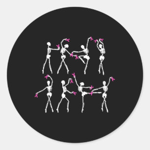 Pegatina Redonda Ballet Skeleton Dance Cinta rosa Cáncer de Mama Aw