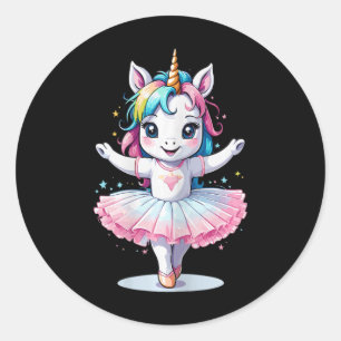 Pegatina Redonda Ballet Y Ballerín De Unicornio, Único Y Moderno