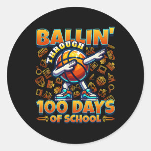Pegatina Redonda Ballin' Hasta 100 Días De Escuela