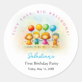 Pegatina Redonda Balloon Buddies Bash Boy 1st Birthday Stickers Fun