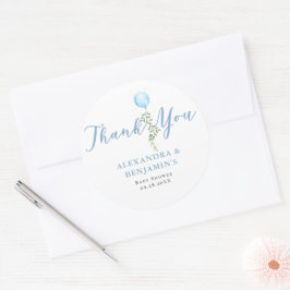 Pegatina Redonda Balloon Soft Greenery Dusty Blue Boy Baby Shower