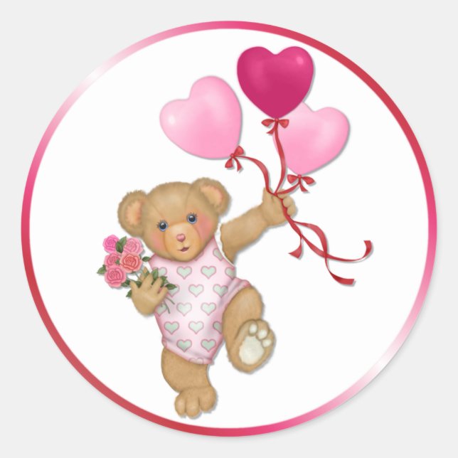 Pegatina Redonda Balloon Teddy (Anverso)