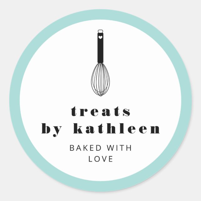 Pegatina Redonda Balloon Whisk Black Robin Egg Blue Bakery (Anverso)