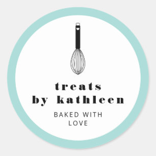 Pegatina Redonda Balloon Whisk Black Robin Egg Blue Bakery