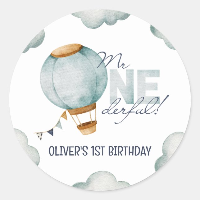 Pegatina Redonda Balón acuático azul de aire caliente Mr. ONEMaravi (Anverso)