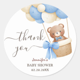 Pegatina Redonda Balón azul Teddy Bear | Boy Baby Shower