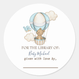 Pegatina Redonda Balón de aire caliente Teddy Bear Nubes Bird Baby 