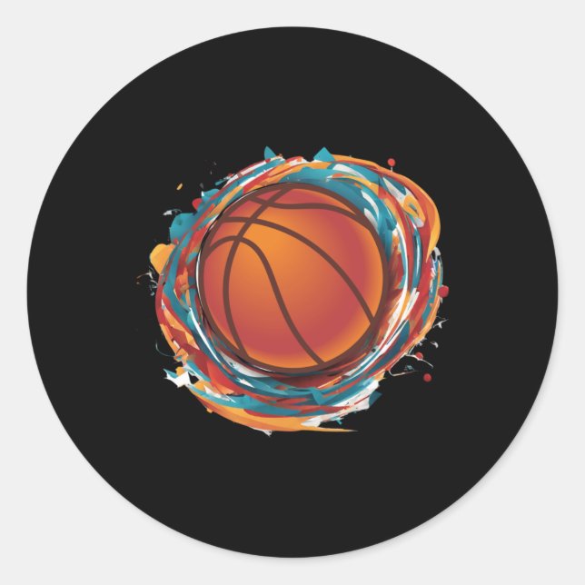 Pegatina Redonda Balón de baloncesto giratorio (Anverso)