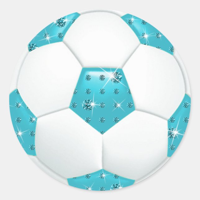 Pegatina Redonda Balón de fútbol Aqua Gemstones de Diamante (Anverso)