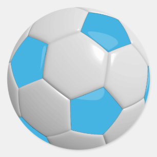 Pegatina Redonda Balón de fútbol azul bebé y blanco