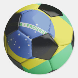 Pegatina Redonda Balón de fútbol con bandera de Brasil