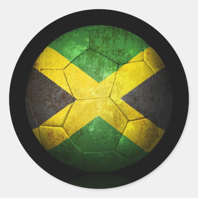 Pegatina Redonda Balón de fútbol de bandera jamaiquina (Anverso)
