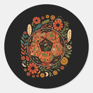 Pegatina Redonda Balón de fútbol de flores boho