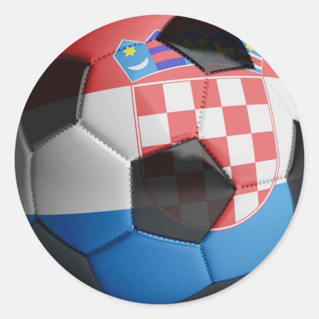 Pegatina Redonda Balón de fútbol de la bandera de Croacia (Anverso)